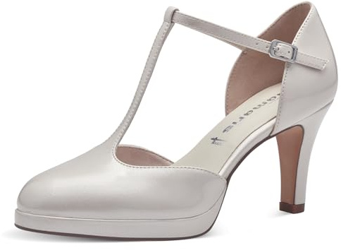 Tamaris Damen Pumps mit Riemchen Vegan Stilettoabsatz; Pearl/weiß; 41