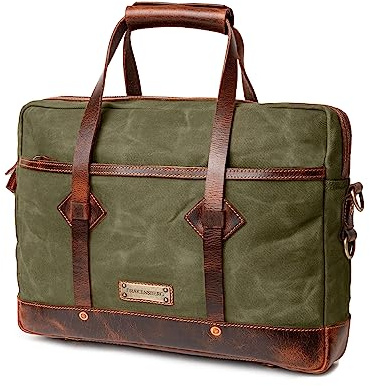 DRAKENSBERG Aktentasche 'Noah' für Herren aus gewachstem Canvas mit Leder - wasserabweisende Laptoptasche, 10L