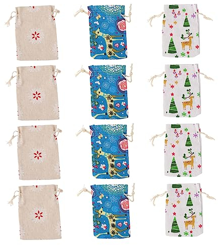 Mobestech 12stücke Weihnachtsgeschenktüten Aus Hochwertigem Baumwollstoff Mit Balkendruck Als Süßigkeitentüten Für Weihnachts-geschenke in Verschiedenen Farben