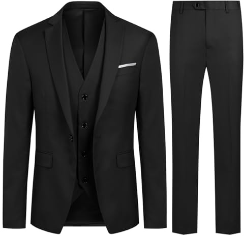 Allthemen Abito da Uomo 3 Pezzi Slim Fit Completo Formale da Matrimonio Un Bottone Giacca Pantaloni Gilet Nero 3XL