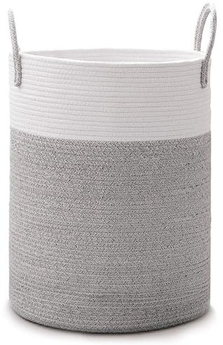 Wäschekorb Geflochten 60L, Tragbarer Wäschesammler Mit Griff, Wäschebox aus Baumwolle, Spielzeug Aufbewahrung, Faltbar, 50 x 40 x 40 cm