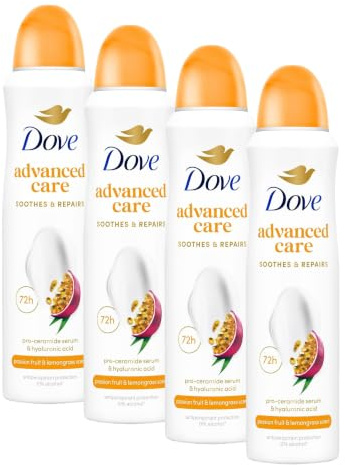 Dove Advanced Care Go Fresh Passion Fruit & Lemongrass Scent Anti-perspirant Deodorant Spray with Triple Moisturising technology aerosol for 72 hours of protection 150 ml (Pack of 4)