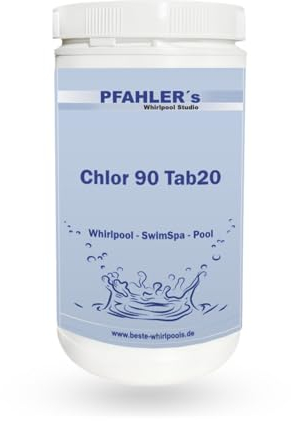 Whirlpool Chlortabletten 1kg langsam löslich 20g Tabs Pool Chlor 90 20 zur Dauerchlorung für alle Wasserhärten Made in Germany ideal für AquaFinesse