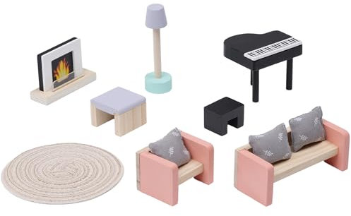 Navaris Puppenhaus Möbel Set - Hochwertige Puppenmöbel aus Holz und Stoff - 11-teiliges Zubehör Puppenhaus Holz - Puppenstubenmöbel - Puppenhausmöbel - Möbel für Puppenhaus