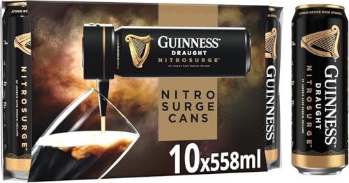 Guinness Draught Nitrosurge | 4.1% vol | 10x558ml Beer Cans | Perfect Pub Pour at Home | Match Day Beer | Celebrate the Football This Summer | Device Sold Separately