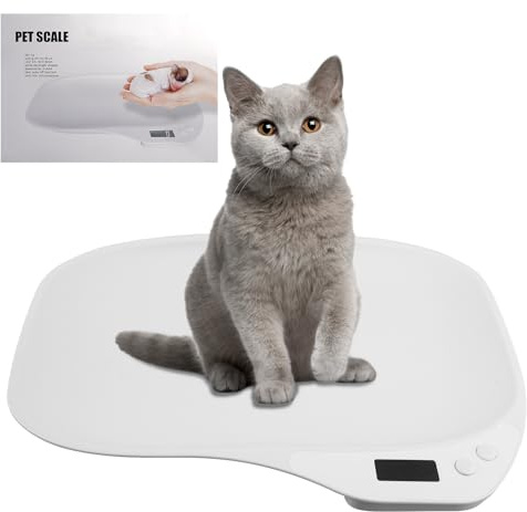 BORDEAG Mini digital husdjursvåg, 15 kg (± 1 gram), husdjursvåg, minivåg med LCD-skärm, elektronisk köksvåg för kattungar och valpar