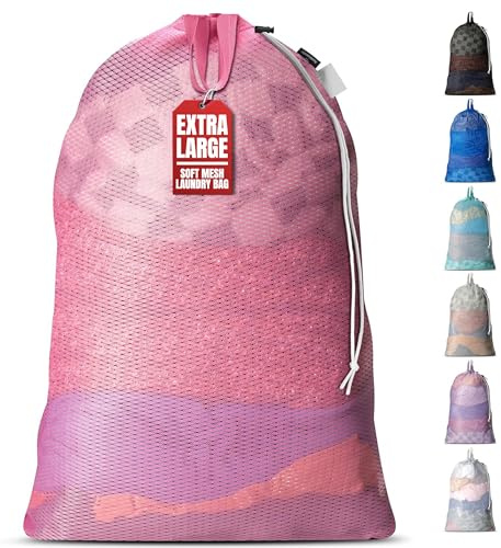 Handy Laundry Mesh XL Laundry Bag 24x36 with Shoulder Strap, Pink