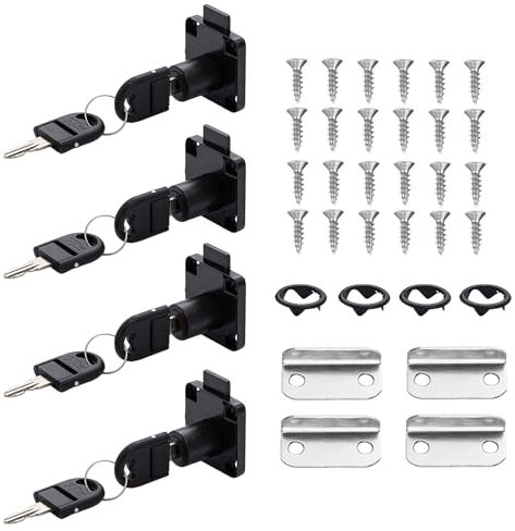 4 Sets Möbelschloss mit Schlüssel, 22mm Sicherheits Schrankschloss, Schwarz Rostfreier Stahl Spindschloss Aufschraubschloss für Schubladen und Schränke