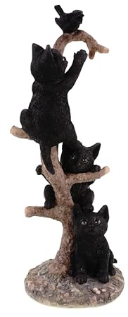 Kremers Skattkista, kattfigur, 3, svarta katter på AST handmålad, dekoration, 27 cm, polyharts, dekoration, 27 cm, trädgårdsfigur, djurfigur, skulptur, gåva, inomhus, utomhus, kattälskare,