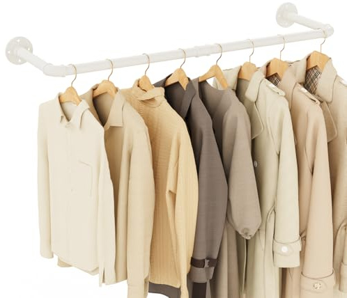 Yawinhe 94cm Kleiderstangen für die Wand,1 Pack Garderobenstangen,Creme | Industrieller Rohr-Kleiderständer zur Wandmontag;Kleidergestell für Zuhause;Platzsparend Küchenregal; Wandhalterung Kleidung