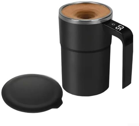 HEIBTENY Tazza da caffè elettrica ricaricabile, portatile, in acciaio inox, con miscelatore magnetico, automatico, 380 ml, colore nero