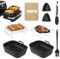 Air Fryer Accessories Kit With 2PCS Folding Silicone Air Fryer Liners for Ninja SL400UK AF400UK AF451UK / Tower T17088 T17100 / Russell Hobbs 27680 and Other Dual Fryer 8L-9.5L with Grilling Rack etc.
