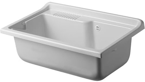 Negrari Vasca ad appoggio in resina PP per Lavatoio, Resistente all'umidità, Resistente agli acidi di uso comune, Kit di scarico incluso, Interno e Esterno, L80 x P50 x H30 cm, Bianco