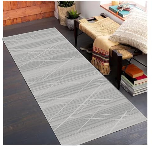 Siunwdiy Tappeto Corridoio Grigio Chiaro 120x210cm Lavabile, Passatoia Cucina Antiscivolo con Design Geometrico - Runner Lungo per Scale/Entrata/Corridoio Interno/Esterno con Morbidezza e Funzionalità