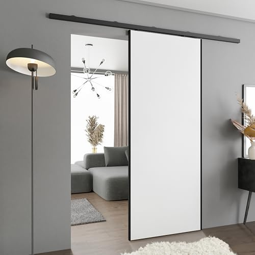 Kier Furniture - Schiebetüren Innen Marti - Wandschiebetür - Schiebetür Links, Rechts - 16 mm laminierte Platte, Muster auf einer Seite der Tür - Weiß - 96cm