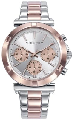 Viceroy Reloj Analógico Mujer de Acero Inoxidable - 38 mm - Movimiento de Cuarzo - Esfera Multicolor - Recubrimiento Iónico Rosa - Resistente al Agua 5 ATM - Colección Chic – 401310-07