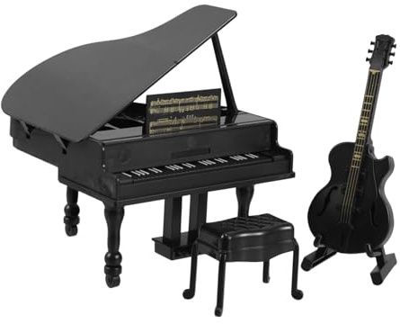 Gatuida Ensemble Instrument De Musique Miniature Piano À Queue Et Guitare pour Maison De Poupée Décoration Réaliste Accessoires De Collection Musicale 4.33X4.13X3.94In