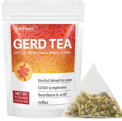LEAFROOT GERD Symptoms Relief Herbal Tea for Men & Women, Natural Acid Reflux Raft Gourmet, Heartburn Aid Digestive, Licorice Root, Chamomile, Fennel and Rosemary Ease Gut Stomach Soothe Blend Teabag
