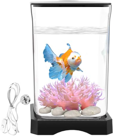 Mini Aquarium Set - Kristallklare Acryl Fischbecken Inklusive Led Licht, Kompakte Fischglas Für Tischdeko Und Büro | Wohnaccessoire Für Betta Fische, Ziergarnelen, Krabben Und Wasserpflanzen