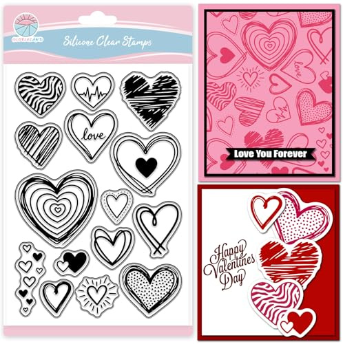 GLOBLELAND Herz-Muster Stempel Set, Transparente Silikonstempel für Valentinstag, Klar, 16x11cm, Wiederverwendbar für Kartengestaltung und Scrapbooking