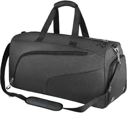 Sac de sport avec compartiment à chaussures et compartiment humide - Sac de voyage pour homme et femme - Sac pour le sport, la gym et le fitness, le weekend, les voyages, Noir