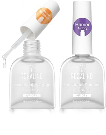ROSALIND Nail Primer y Deshidratador para Uñas 2 Piezas 11ML | Primer Uñas Semipermanente,Deshidratador y Primer para Esmaltes Semipermanentes Nail Prep Manicura Pedicura Superior Bonding