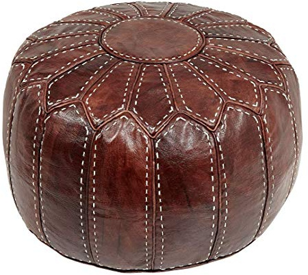ESSENCE OF MOROCCO Moroccan Pouffe Pouf Footrest Footstool Ottoman Brown Tan Real Leather Handmade Hand-stitched (COVER ONLY)