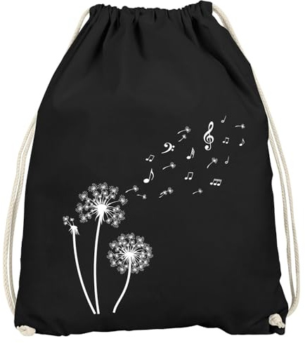 Autiga Turnbeutel Pusteblume Musiknoten Noten Musik Dandelion Hipster Beutel Tasche Gymsac Schwarz unisize