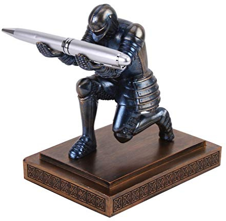 Amoysanli Knight Stifthalter Schreibtisch Organizer und Zubehör Schreibtisch Dekor Harz Stifthalter als Geschenk mit einem coolen Stift für Büro und Zuhause (blau)