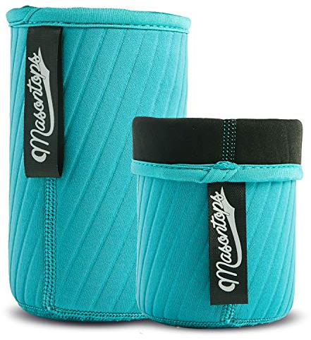 Masontops Wide Mouth Mason Jar Neoprene Sleeve - Teal - Triple Insulated Cozy - 2 Sleeves Cover 16-24 oz & Quart Sizes