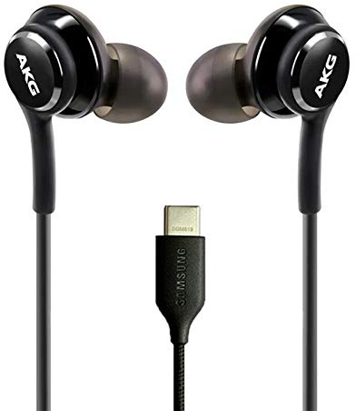 ElloGear AKG Écouteurs stéréo 2022 pour Samsung Galaxy Note 10, Note 10+, Galaxy S10, S9 Plus, S10e – Câble tressé avec Microphone et connecteur de Type C à Distance – Noir