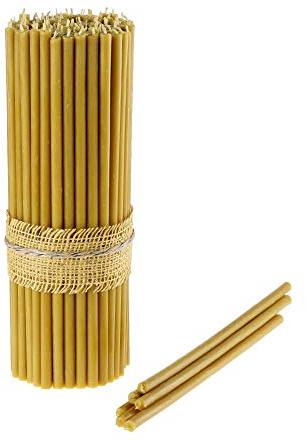 Danilovo Ritual Kerzen 100% Bienenwachs (Gelb) - Orthodoxe Kerzen für Gebet Tischdeko Hochzeit - Ungiftig, Ruß - Tropffrei, Nachhaltige Produkte, N30, Höhe: 29,5 cm, Ø 8,5 mm (100 stück)