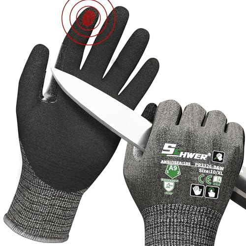 Schwer ProGuard High Level Cut Resistant Work Gloves PR3326 for Extreme Protection，ANSI A9 Cut Gloves with Reinforced Thumb, Non Slip, Breathable, Durable, Touch-screen, Black 1 Pair（XL）