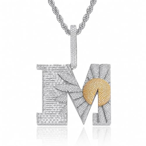 ICEDIAMOND Bling Jumbo Daisy M Pendant with 20MM Iced Out Arc Cuban Link Chain Necklace, 18K Gold Plated Full Sparkling CZ Diamond Hip Hop Charm Jewelry for Men & Women