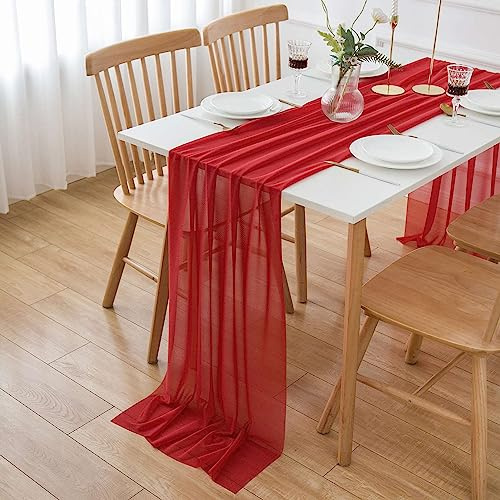 AOKSUNOVA Tischläufer Rot Chiffon Tischläufer Hochzeit Tischdekoration Weihnachten
