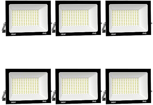Royana 6x 100W LED Foco Exterior, IP66 Impermeable Proyector Foco LED, 3000K Blanco frío Floodlight Led Foco Proyector,100% Iluminación de Seguridad, para Jardín, Patio Pared,Patio, Camino