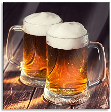 Pixxprint Glasbild, Wandbild auf Echtglas, Zwei Maßkrüge Bier, 40x40 cm, inkl. Aufhängung und Abstandshalter