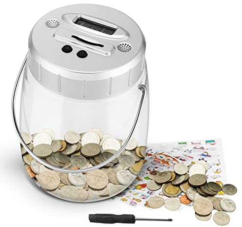 Digital Coin Bank, 2.2L Savings Money Box Automatic Counting Coin Jar Electronic Piggy Bank with LCD Display, Clear Money Coin Saving Pot Container for Girls Boys Kids as Gift on Birthday