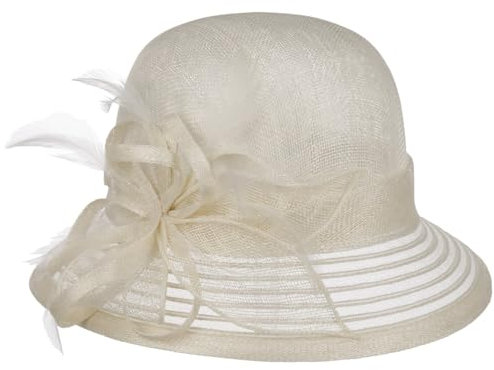 Seeberger Leavica Glockenhut mit Crinol Anlasshut Damenhut Strohhut Sonnenhut Damen - Ripsband Sommer Frühling-Sommer - One Size cremeweiß