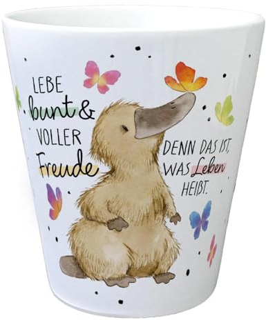 Schnabeltier Blumentopf mit Spruch Lebe bunt und freudig Entdecke Lebensfreude Nähe zu Natur Glück mit dem Positiven Schnabeltier-Ente Topf am Fahrrad-Rad