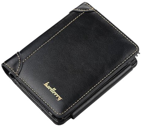 A-QMZL Portafoglio Uomo Slim PU Pelle Corto multi-card slot tre Volte Cerniera Portamonete Moda Sottile Portacarte da uomo (nero)