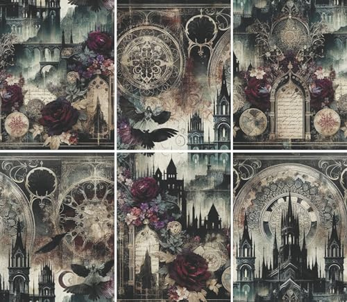 Gotische Kirche Reispapier, 20 x 26,6 cm (6 Stück) – 6 Designs für Scrapbooking, Postkarten, Basteln, Decoupage. CRAFT KREATIVELY
