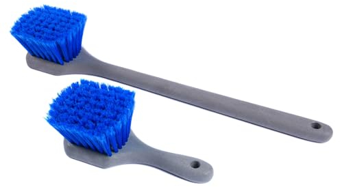 2 Stück Waschbürsten Recycling Kunststoff Stielbürsten 50cm/21cm Blaue PVC-Borsten geschlitzt BawiTec Handbürsten Set Reinigungsbürsten blau Handwaschbürsten Haushalt,Hobby,Auto,LKW,Caravan,Anhänger