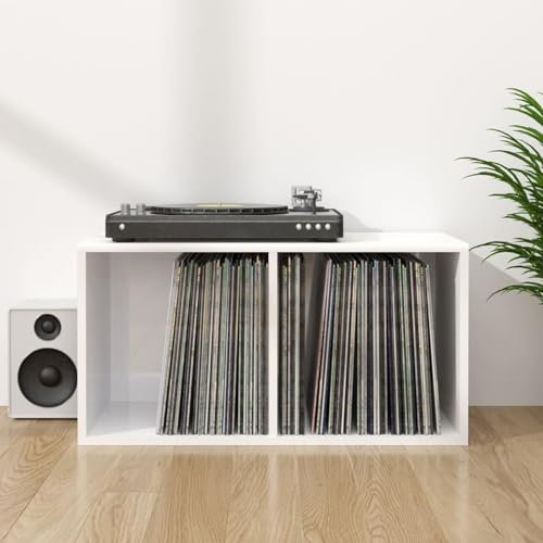ShGaxin Caja para Discos de Vinilo, Caja Vinilos, Disco De Vinilo Organizador, Maleta Discos Vinilo, Vinyl Storage, Soporte Discos Vinilo, aglomerado Blanco Brillo 71x34x36cm