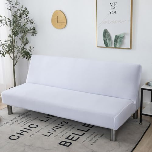 Hixingo Sofa Überzug Ohne Armlehnen, Anti-Rutsch Armloser Sofabezug Einfache Einfarbige Farbe Couch Überzug, Elastischer Sofabettbezug (3 Sitzer,Weiß)