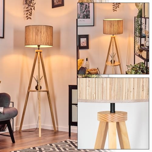 HOFSTEIN golvlampa Bongal, golvlampa med träbotten och skärm gjord av sjögräs, E27, skandinavisk design, boho-stil, höjd 153cm, Ø 40cm, fotbrytare, hylla - vardagsrum, sovrum, matsal
