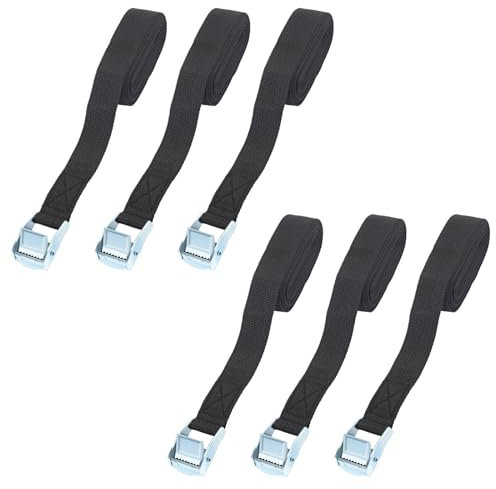 Tie Down Straps, 6 Pcs 2.5m x 25mm Adjustable Buckle Heavy Duty Lashing Straps Ratchet Tensioning Belts for Cargo Motorcycle Trailer Luggage Touring car (Black)