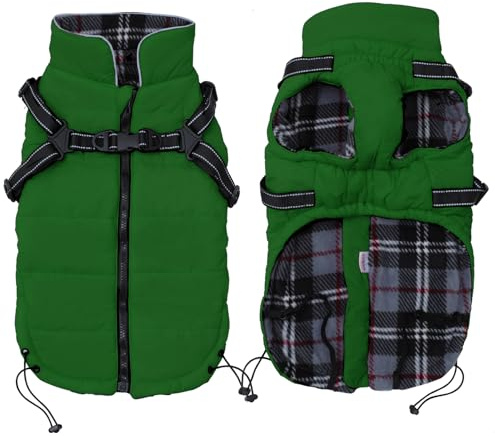 babepet Warm Pet Dog Coats with Harness,Waterproof Small Dog Jacket Coat,winter Dogs Clothes with Chest Strap,Zip Up Puppy Coat for Outdoor Walking-Green-L