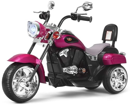 FANTASK Elmotorcykel för barn med justerbar strålkastare, trehjuling, elmotorcykel med ljud, horn, backspegel, pedaler, hastighet 2,5–3 km/h