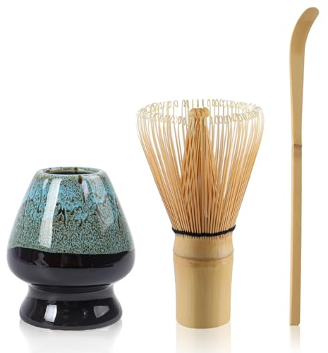 Ensemble de balais à matcha avec fouet, cuillère à matcha, porte-fouet, set à thé matcha (bleu foncé)